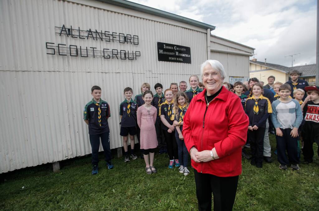Rare honour: Margaret Haberfield at the Allansford Scout Hall which has been named after her and her friend and fellow Scout leader Isobel Chislett. It is the first Scout hall in the district to be named after someone. Picture: Amy Paton