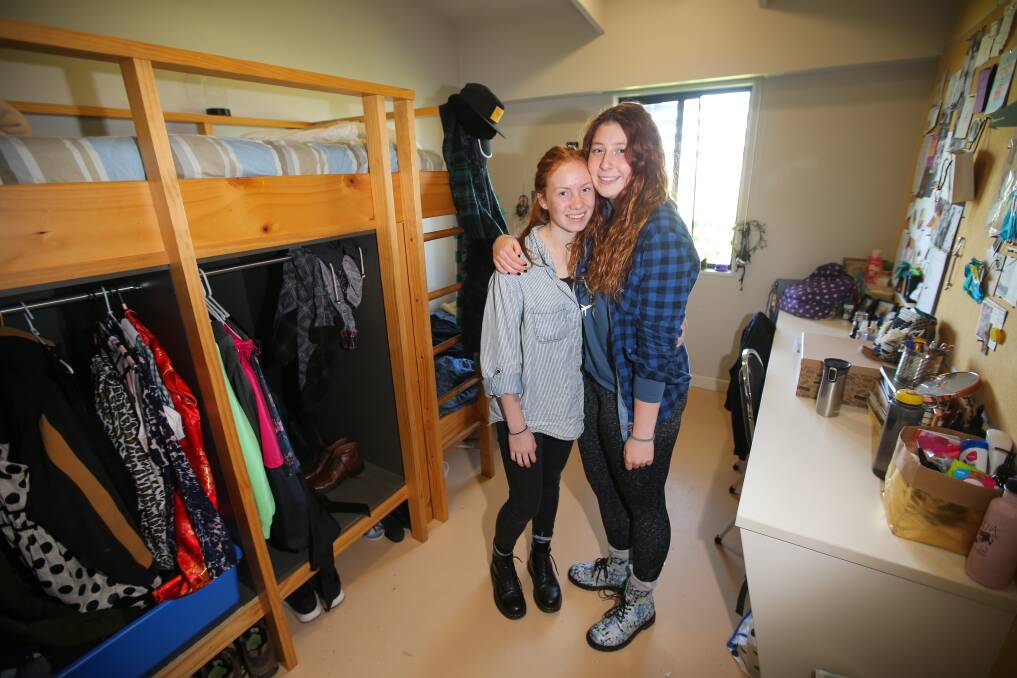 Second home: Isla Hickey, 15, and Zara Wiseman, 15, pictured in their room. Picture: Morgan Hancock
