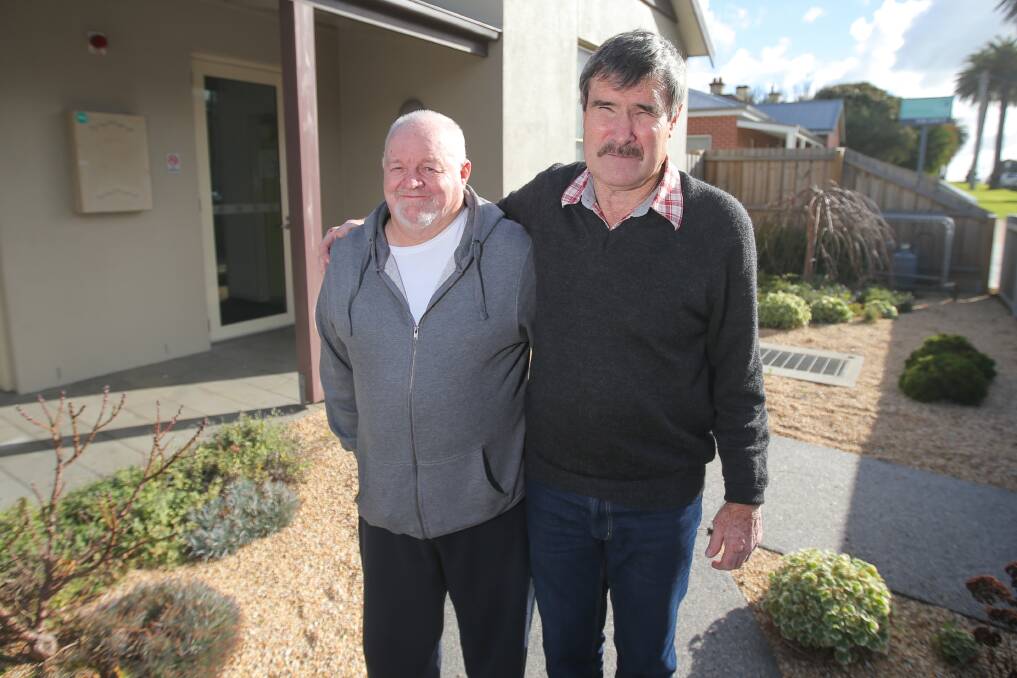 New friends: Mount Gambier's Graham McDonald and Peter Schutz are staying at Warrnambool's Rotary House while they have treatment at the South West Regional Cancer Centre. Picture: Morgan Hancock