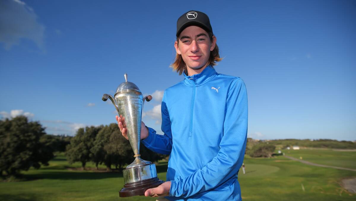 CHAMPION: Warrnambool's Caleb Perry, pictured after his Sungold junior win, took out the Western District Golf men's scratch championship.
