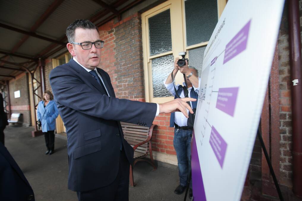 On track: Victorian Premier Daniel Andrews spoke about the future of the Warrnambool train line at the station on Friday morning. He said the investment was a beginning. Picture: Morgan Hancock