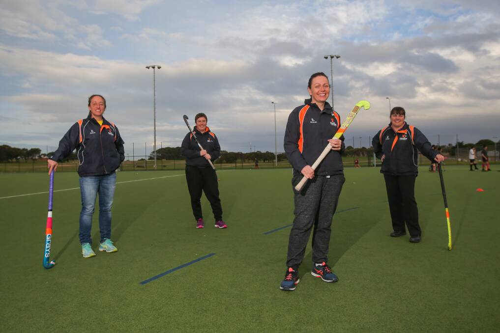 TOWN PRIDE: Warrnambool hockey players Kyme Rowe, Rosie Ballard, Therese Burke and Anna Dyson will contend in the Australian masters championships later this year. Picture: Morgan Hancock