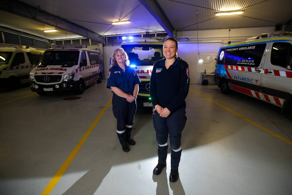On the job: Samantha Wilson and Kate Pinkerton shared stories about their careers as women working as paramedics. It has only been 30 years since women were allowed to become paramedics, with the first on the job in July 1987. Picture: Morgan Hancock