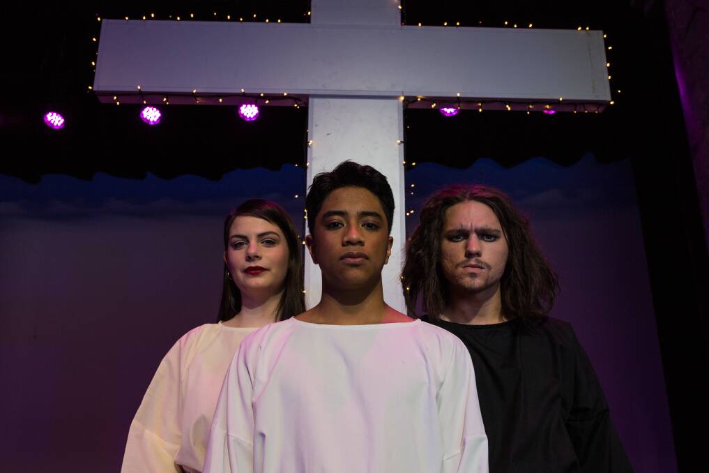 Centre stage: Warrnambool College students Susan Malikoff, Gabe Tejano and Keelan Mast have lead roles in the school's production of Jesus Christ Superstar. Picture: Christine Ansorge