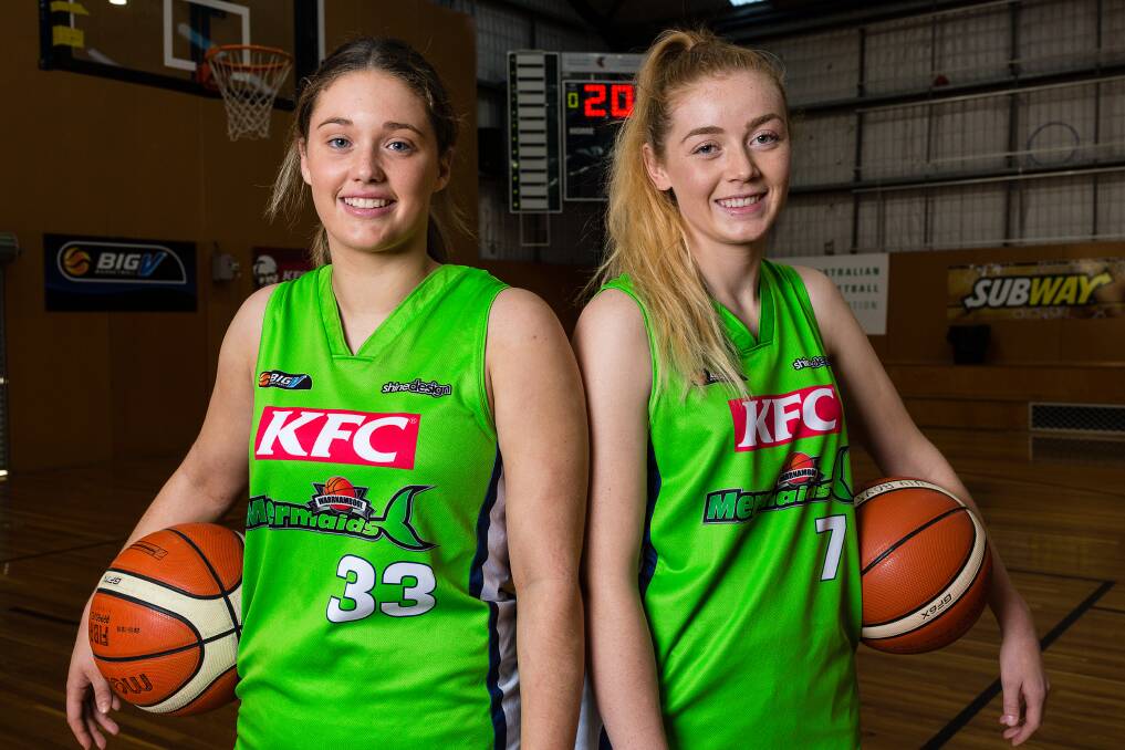 WE'RE READY: Basketballers Lily Killey and Molly McKinnon and their Warrnambool Mermaids teammates are vying for the Big V division two women's championship. Picture: Christine Ansorge