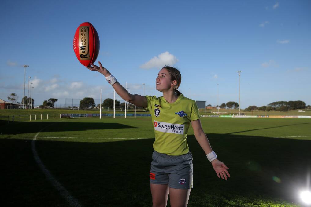RISING STAR: Warrnambool's Hayley Walker, 17, will officiate in her 150th game as a boundary umpire this Saturday at Victoria Park. Picture: Rob Gunstone