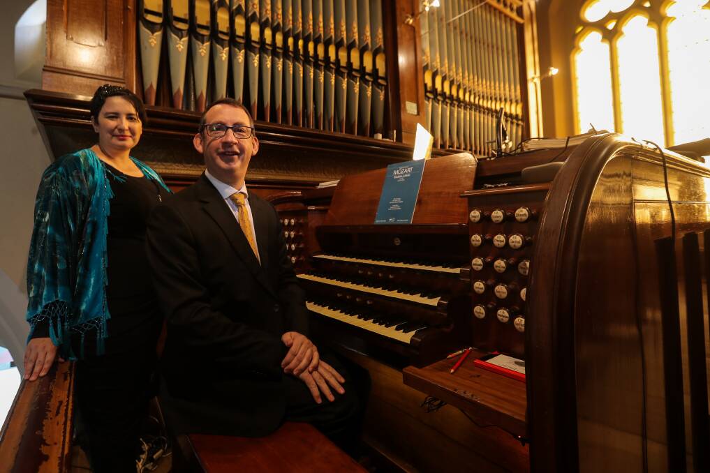 Right notes: Organist Dominic Perissinotto and opera singer Eva-Marie Middleton played a varitey of music pieces at St Joseph's Church to finish the 2017 Warrnambool Organ Festival. Picture: Rob Gunstone