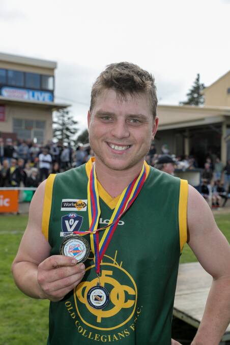 OUTSTANDING: Old Collegians' Joe Kenna with the Michael Dawson medal. Picture: Rob Gunstone