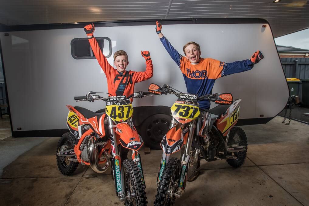Revved up: Warrnambool Motorcycle Club members brothers Seb, 9 and Cody, 11 Bartlett are already catching the excitement about Nitro Circus coming to Warrnambool next year. Picture: Christine Ansorge