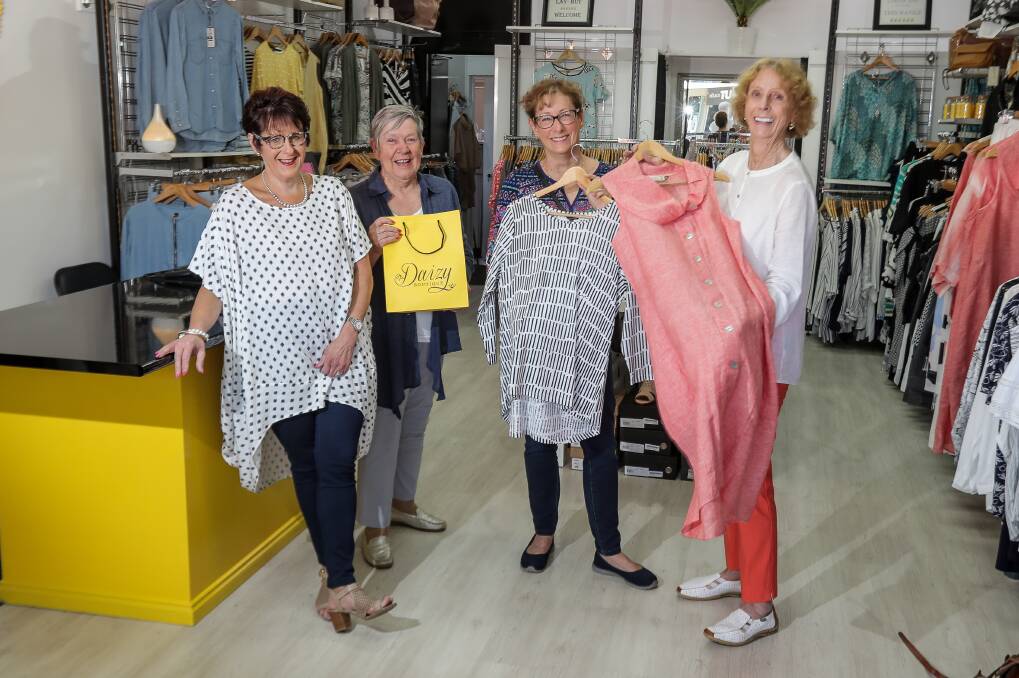 LOOKING GOOD: Maree Wills, Anne Adams, Sharon Stark and Bunny Hinchcliff gearing up for the Rotary Club of Warrnambool fashion parade. Picture: Morgan Hancock