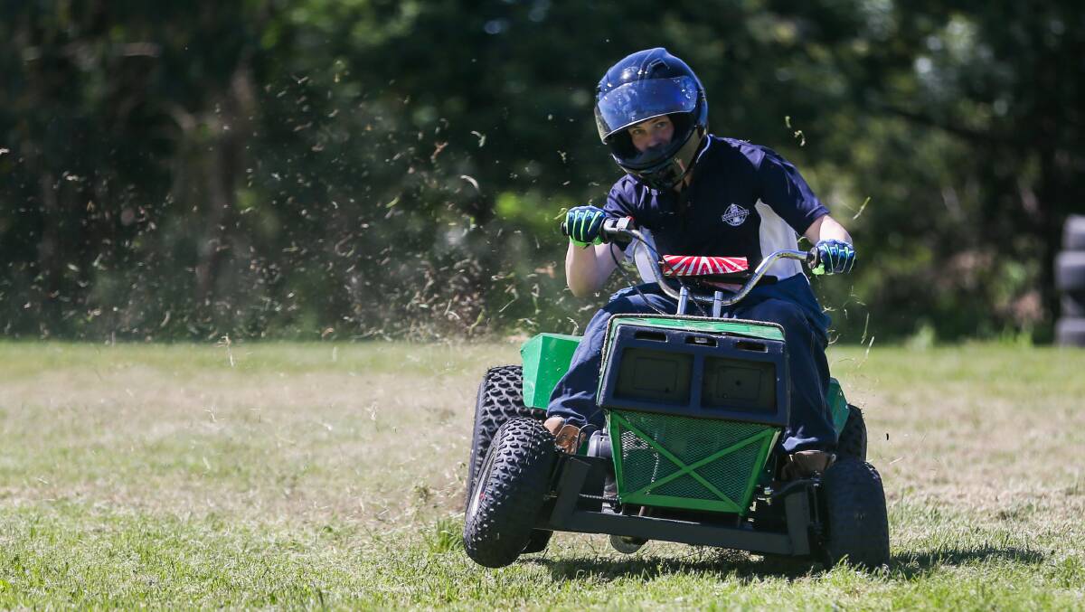 Mowers transformed: Dallas Frith practises for the mower racing at Camperdown on October 28. Picture: Morgan Hancock