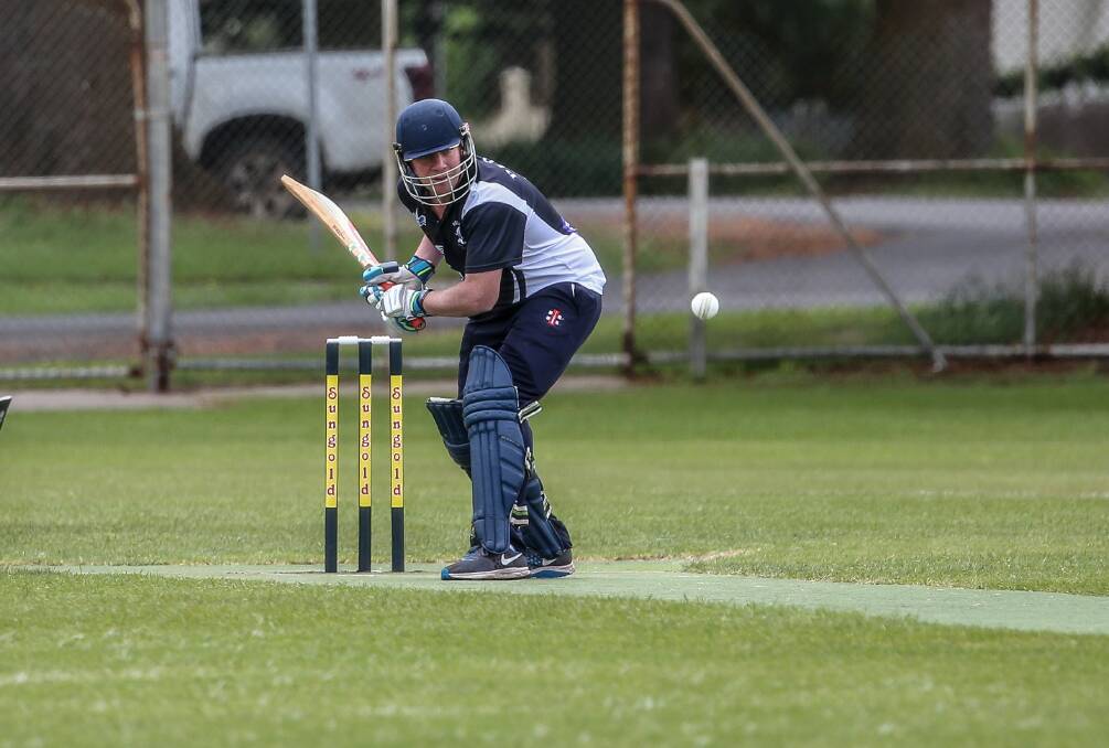 WATCHING: Port Fairy's Shaun Ploenges gets ready to hit the ball. He finished with 20 runs. Picture: Christine Ansorge