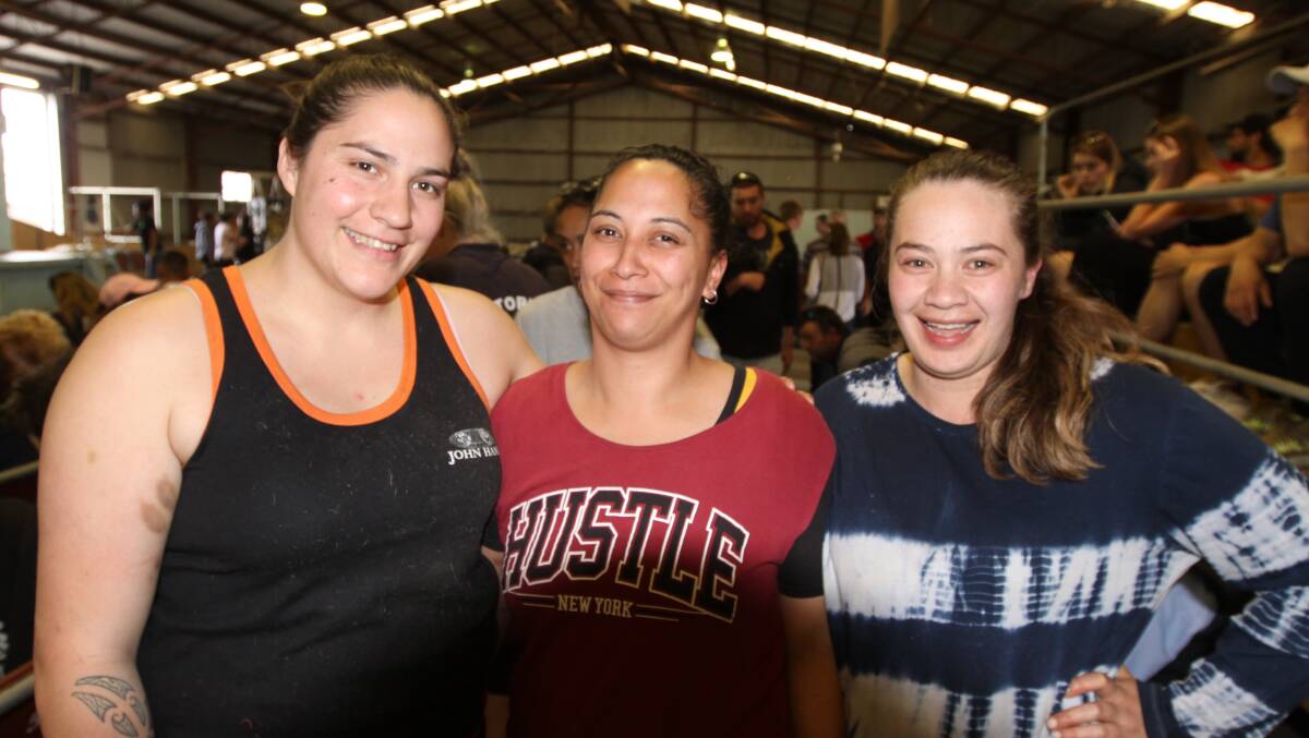 Kiwi power: Pagan Karauria, left, Keri Henare and Larnie Morrell were among the New Zealanders showing their shearing and wool handling prowess at the Warrnambool show.