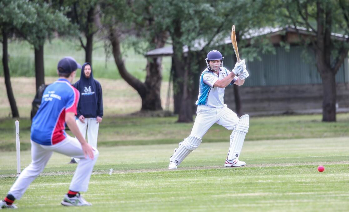 PLAYING HIS SHOTS: Mortlake's Clinton Baker strikes the ball during Saturday's Twenty20 against Terang at Terang's home turf. Picture: Christine Ansorge