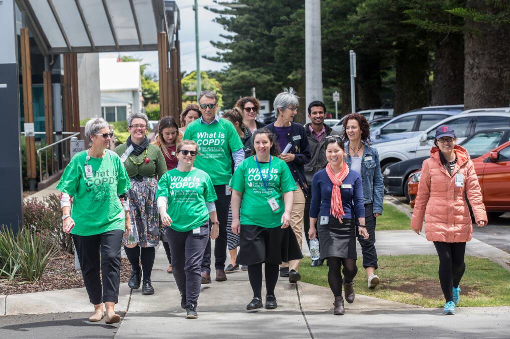 LEGGING IT: Staff from South West Healthcare community health set off on their walk on Monday to raise awareness of chronic obstructive pulmonary disease. Picture: Christine Ansorge