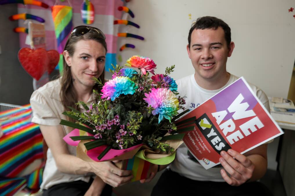 Safe in the South West project officer Shane Hernan and Sam Maloney from headspace are happy that Wannon voted 61 per cent in favour of same-sex marriage. Picture: Rob Gunstone
