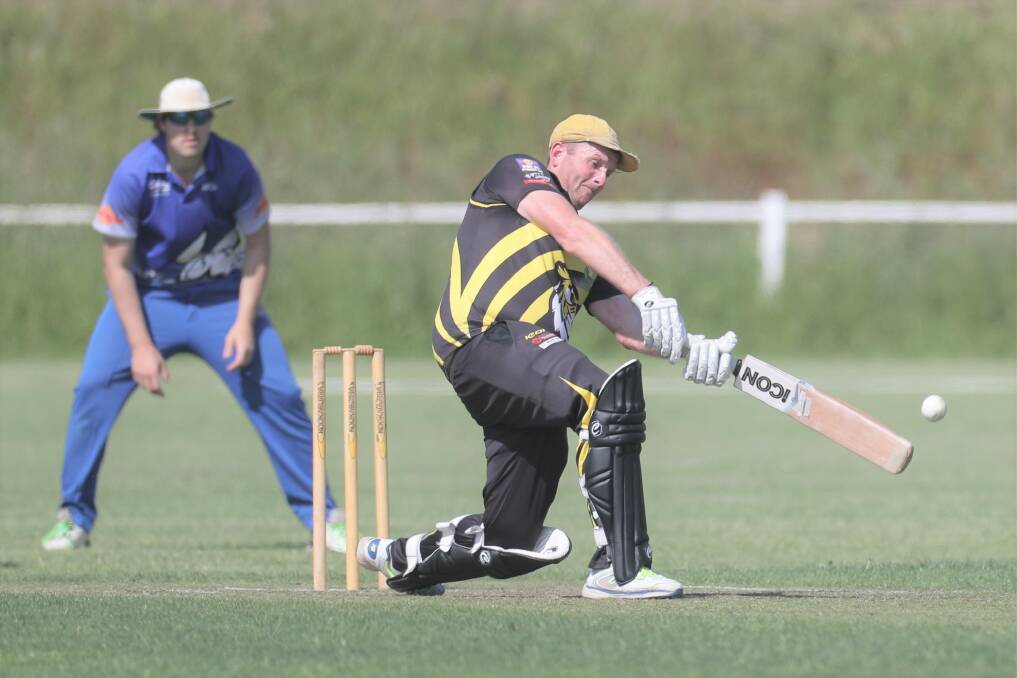 Merrivale's Jeremy Burgess gets low to cover drive. Picture: Nick Ansell