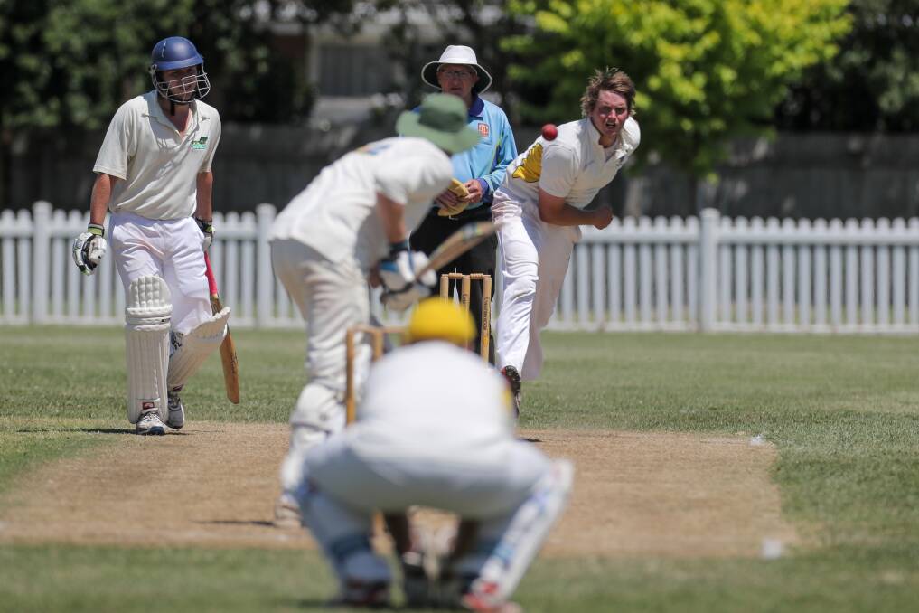 RIGHT AREAS: Merrivale bowler Sean Fary watches the flight of his delivery. He snared four wickets against Wesley-CBC. Picture: Rob Gunstone