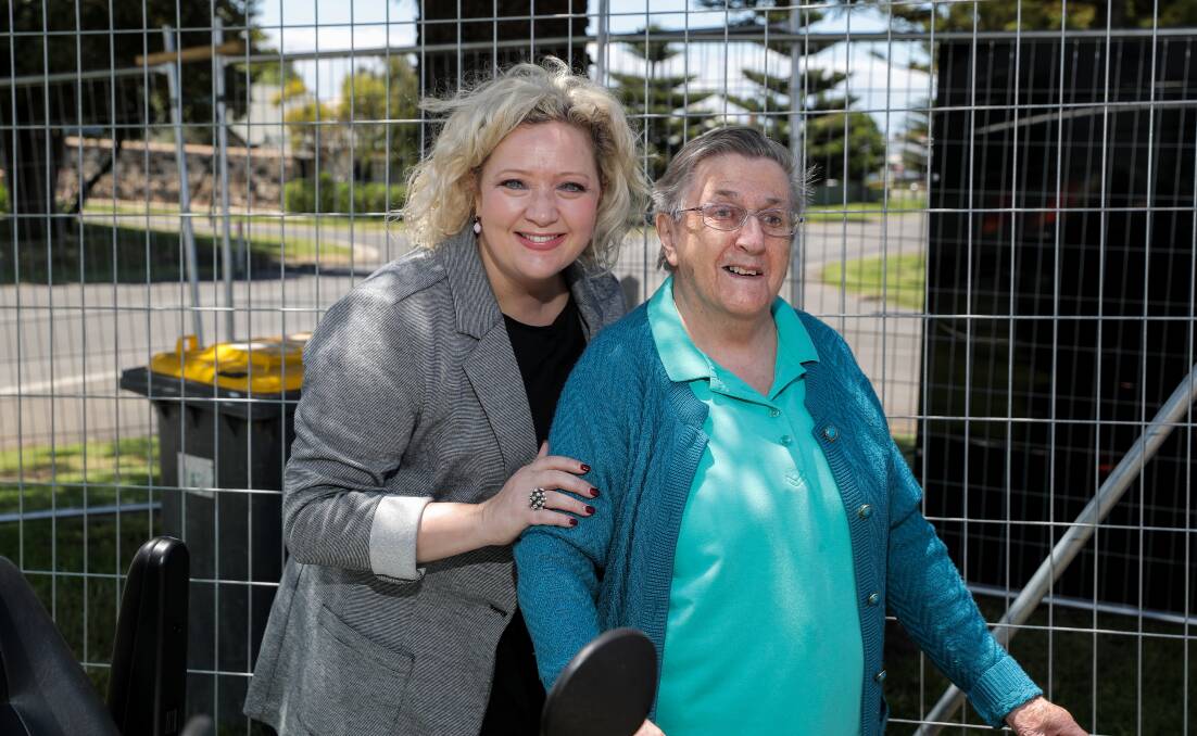 HAPPY: Victorian Health Minister Jill Hennessey greets Moyneyana House resident Sister Margaret during her visit to Port Fairy last week. Picture: Rob Gunstone