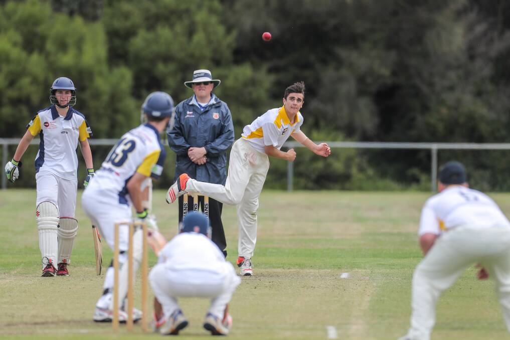 PLEASED: Warrnambool bowler and captain Alex Jennings flights his delivery He claimed eight wickets. Picture: Rob Gunstone