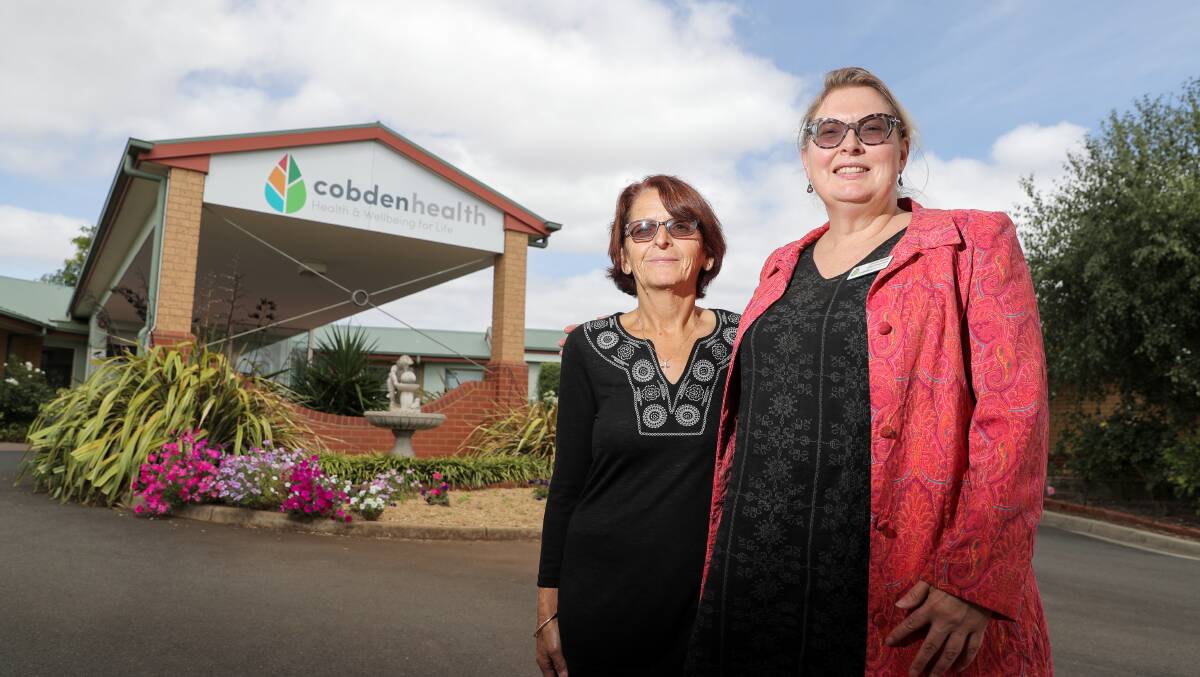 Celebration: Retired nurse Anne Primmer, who spent 44 years working at Cobden Bush Nursing Hospital and Cobdenhealth, and CEO Leonie Rooney prepare for the hospital's 60th anniversary celebrations. Picture: Rob Gunstone