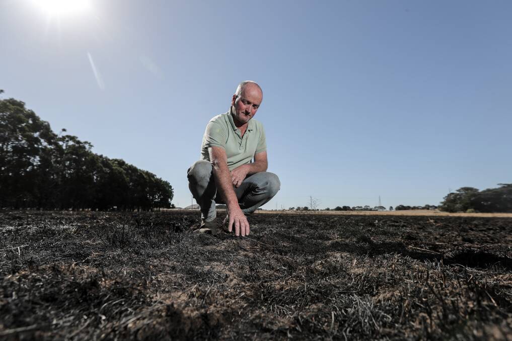 Quick response: Dairy farmer Peter Moir is thankful that the fire on his property was contained quickly by the CFA. Picture: Rob Gunstone