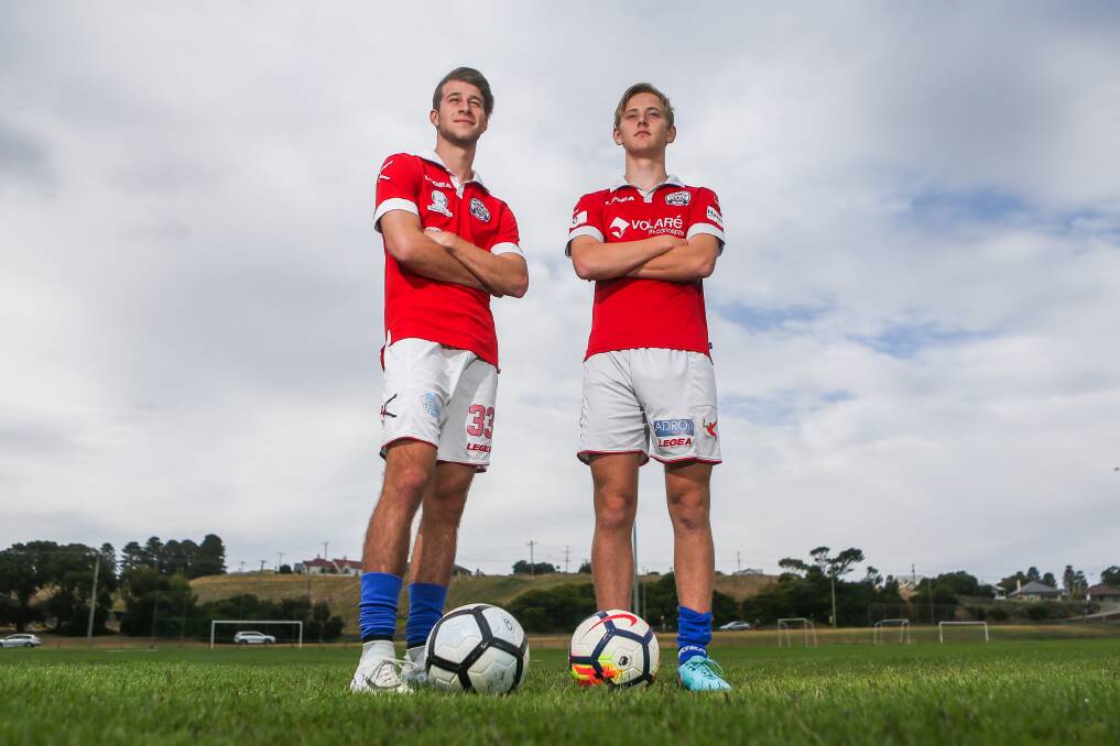 STEP UP: Isaac Welsh and Will MacDonald will play for North Geelong Warriors this weekend after completing a full pre-season at the National Premier League club. Picture: Morgan Hancock