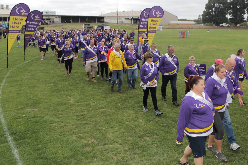Getting started: Relay for Life teams set off on their first lap at Terang. Picture: Morgan Hancock