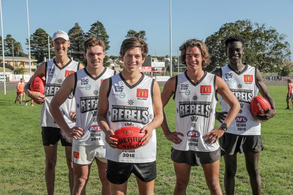 TOP FIVE: South Warrnambool's Jed Henderson, Isaac Thomas, Ethan 'EJ' Harvey, Ben Annett and Emmanuel Ajang will play for TAC Cup club Greater Western Victoria Rebels. Picture: Justine McCullagh-Beasy