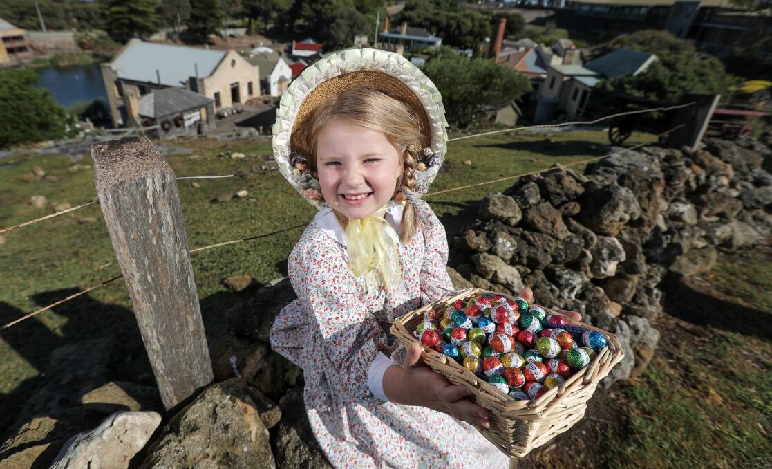 Laying the trail: Warrnambool's Adele Pinkerton, 4, is ready to hide eggs for the Flagstaff Hill easter penguin egg hunt to be held as part of the 'Day on the Hill' family event, which returns on April 1.                  Picture: Rob Gunstone