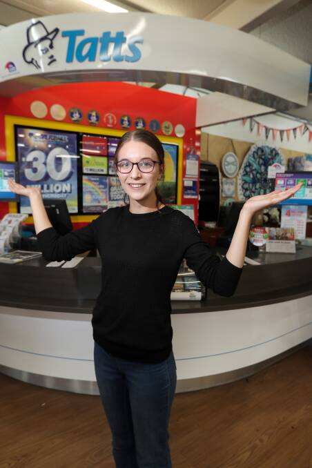 Who's the lucky winner: Reinheimers Newsagency and Lotto sales assistant Chloe Gale is still looking for the customer who purchased a winning first division ticket 10 days ago. Picture: Rob Gunstone