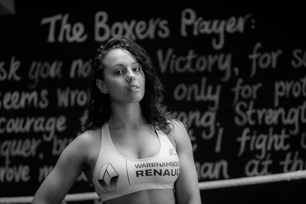 FIERCE: Warrnambool boxer Neekz Johnson is hoping for a black and white result in the ring when she fights for a WIBA title on Saturday night. Picture: Rob Gunstone
