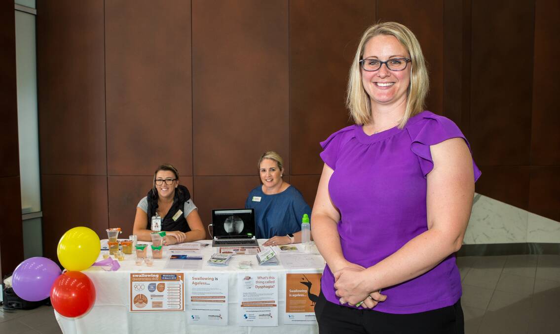 Speak up: South West Healthcare speech pathologist Sheree Hammersley and allied health assistants Haylee Trigg and Samantha Morley are hoping to raise awareness about swallowing difficulties. Picture: Christine Ansorge
