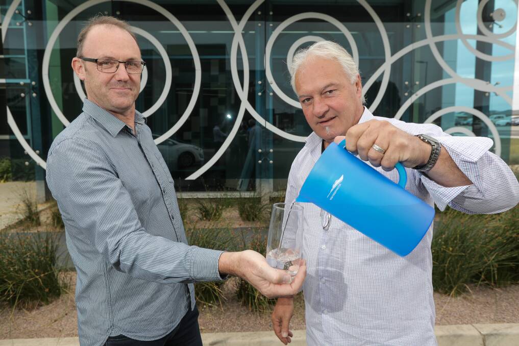 Wannon Water's service delivery manager Ian Bail and operations branch manager Wayne Murdoch want to assure people about the safety of Warrnambool's water supply. Picture: Rob Gunstone