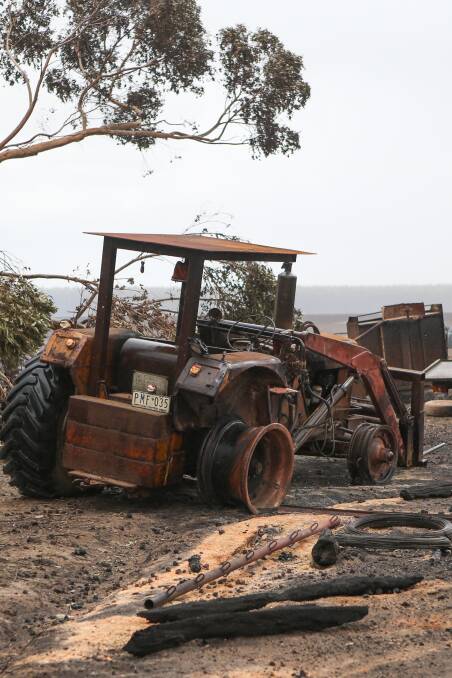 Burnt out: The remains of a tractor at a Garvoc property hit by fire. Picture: Morgan Hancock