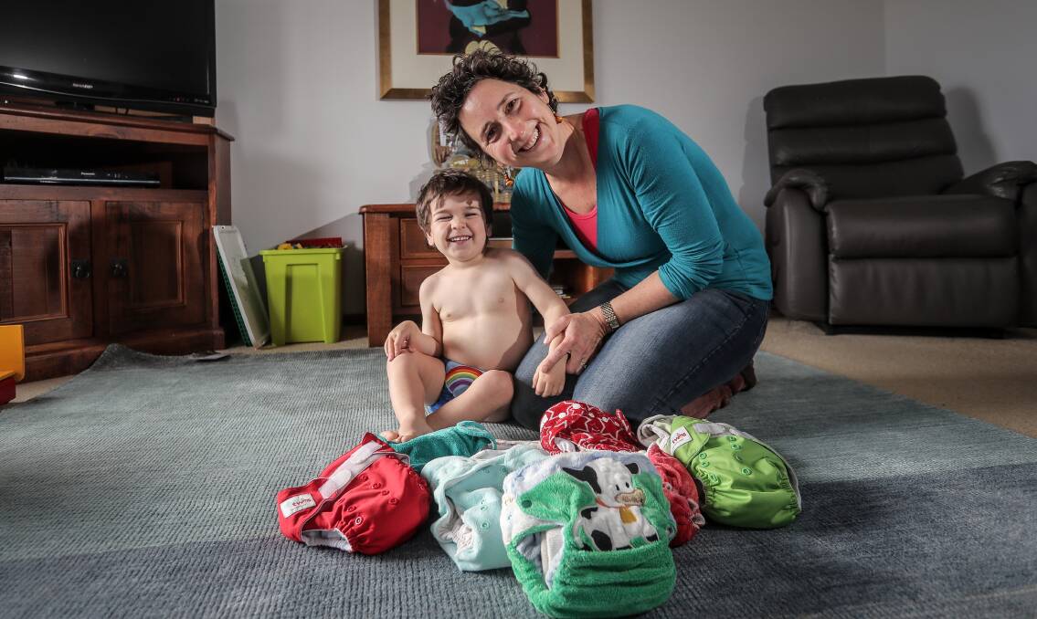 Nappy time: Natasha Mills has started a cloth nappy library which allows parents to borrow different types of cloth nappies to see if they like them. She is pictured here with her two-year-old son Ruben. Picture: Christine Ansorge