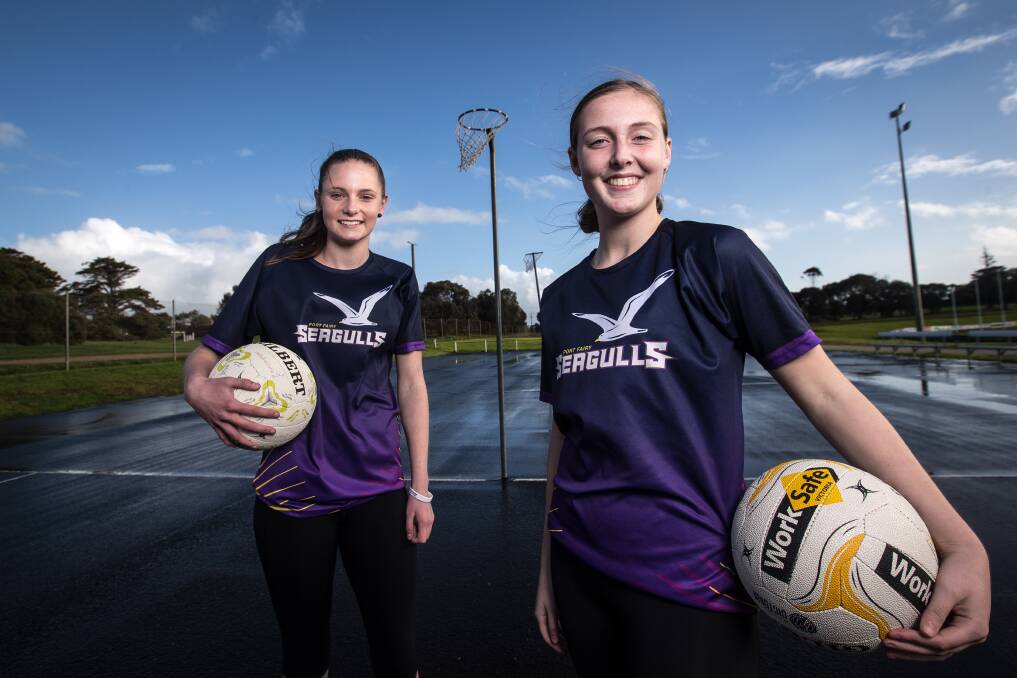 READY TO FLY: Port Fairy netballers Zahli Adams and Ava Pierce are playing 15 and under and open grade netball in 2018. Picture: Christine Ansorge