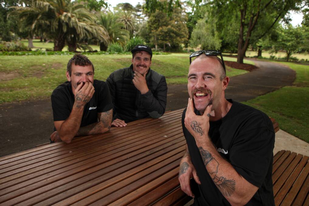 The Three Staches: Ben Dalton, Rhys Raymond and Lewis Blake have raised nearly $10,000. Picture: Rob Gunstone