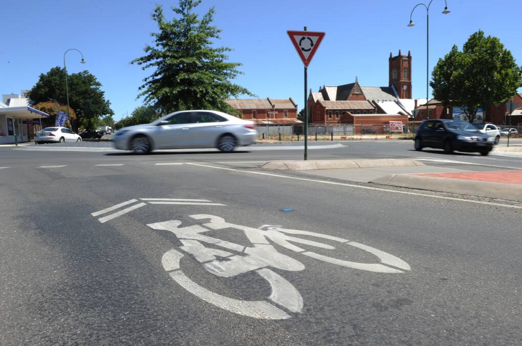 SHARING THE ROAD: Roundabouts like this, where bike lanes merge into the regular lane, mean cyclists cannot be overtaken until they have left the roundabout. Picture: NONI HYETT