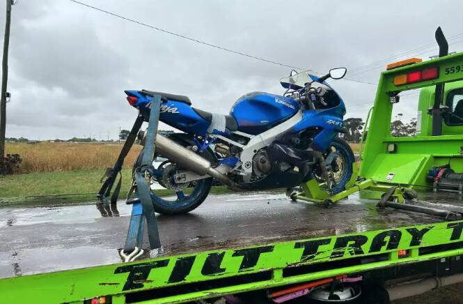 Police impounded this blue bike after the motorcyclist was clocked at 176kmh in wet weather conditions.