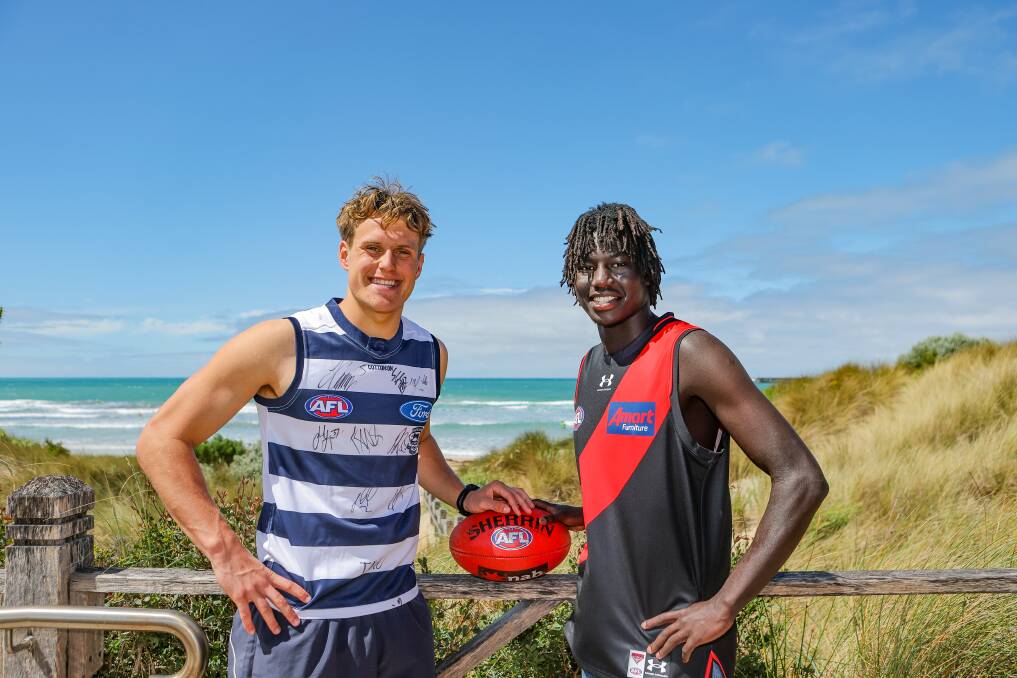 South Warrnambool's George Stevens (Geelong) and Luamon Lual (Essendon) are earning their stripes in the VFL after being drafted into the AFL system in November 2023. Picture by Anthony Brady 