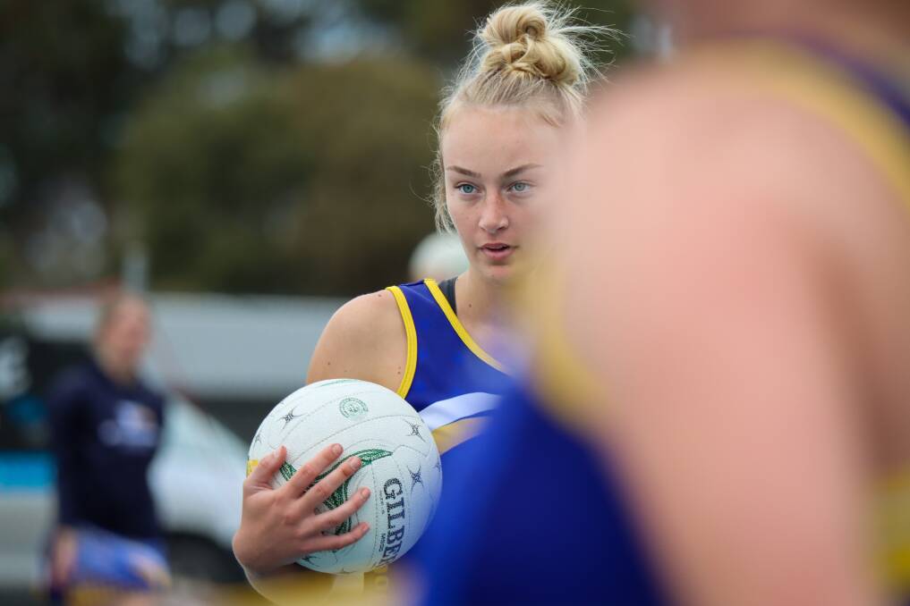 North Warrnambool Eagles' Tahni Porter is a picture of concentration at the centre pass. Picture by Justine McCullagh-Beasy 