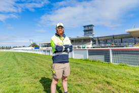 Declan O'Connor is part of the ground staff getting ready for the May Races in Warrnambool. Picture by Anthony Brady 