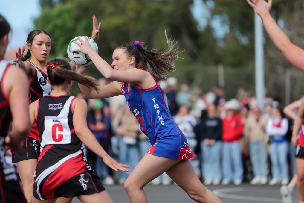 Terang Mortlake's Ava Grundy on the move against Koroit in the 2023 17 and under grand final. Picture: Anthony Brady 
