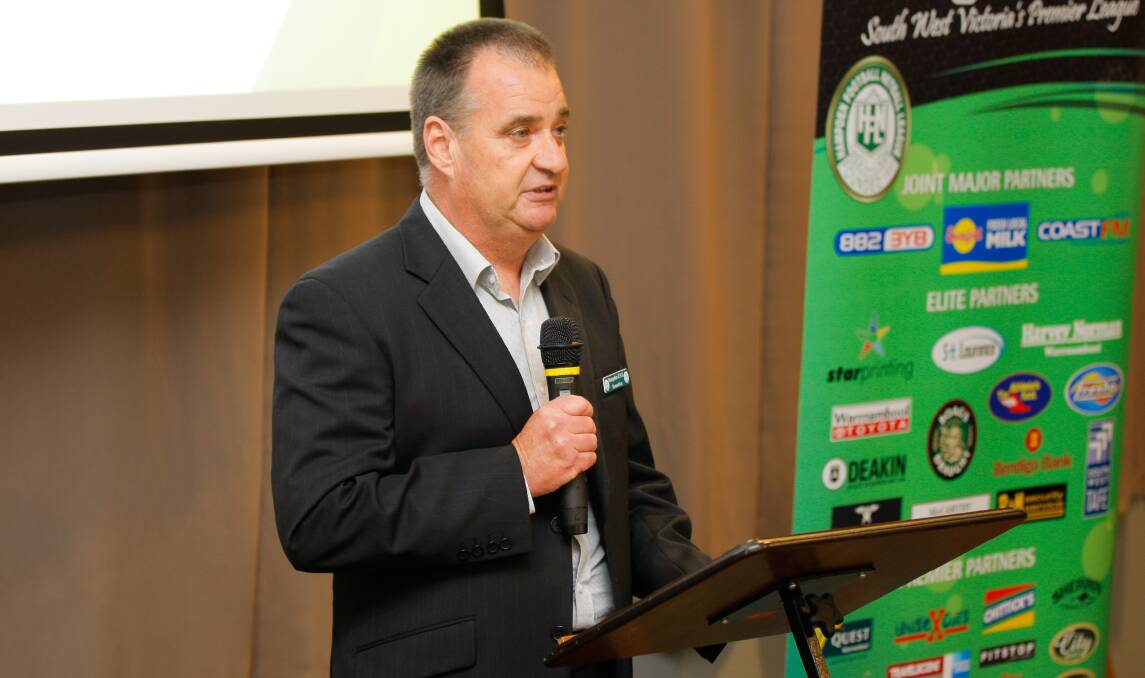 IN CHARGE: President Peter Watson speaks at the launch of the 2017 Hampden Football League season. Picture: Morgan Hancock