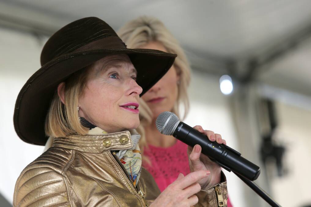 Gai Waterhouse addresses the Ladies Lunch at the 2015 May Racing Carnival in Warrnambool.