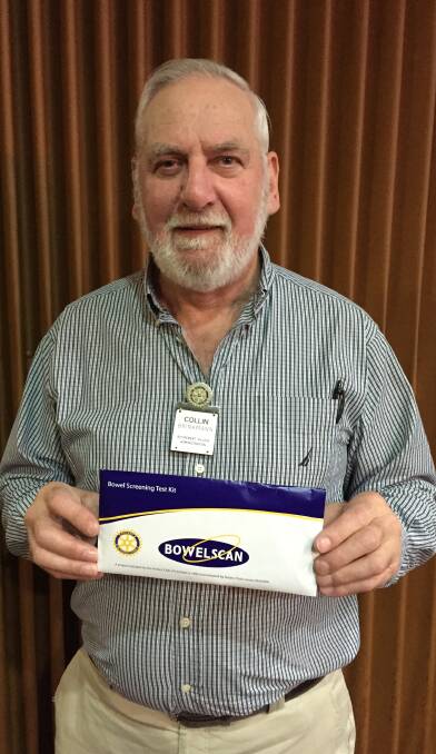 VITAL TOOL: Rotarian Colinn Brinkmann with a bowel scan kit available for purchase at pharmacies in Warrnambool and Koroit. Picture: Rebecca Riddle