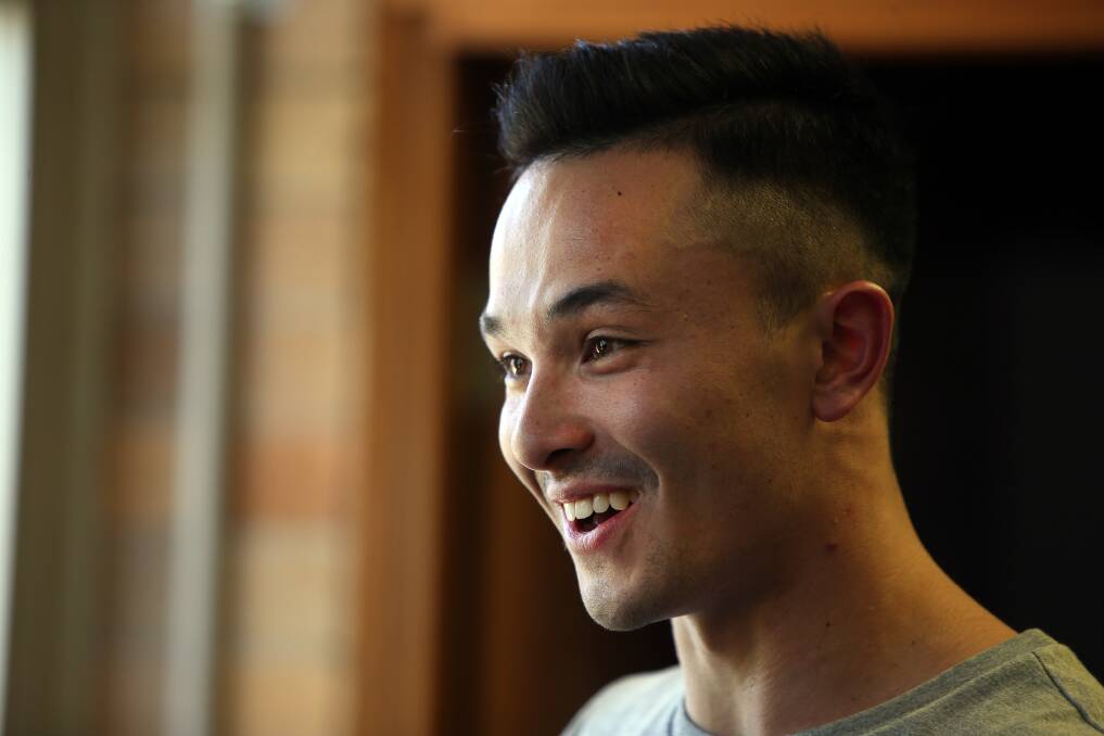 Cyrus Villanueva visits his old high school last week ahead of the X Factor Australia grand final. Picture: Illawarra Mercury