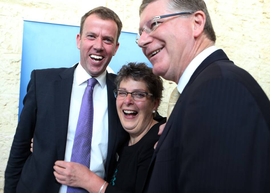 MEMORIES: Dan Tehan, Peter's Project founder Vicki Jellie and Denis Napthine pictured as the $5 million fundraising target was reached in 2014. 