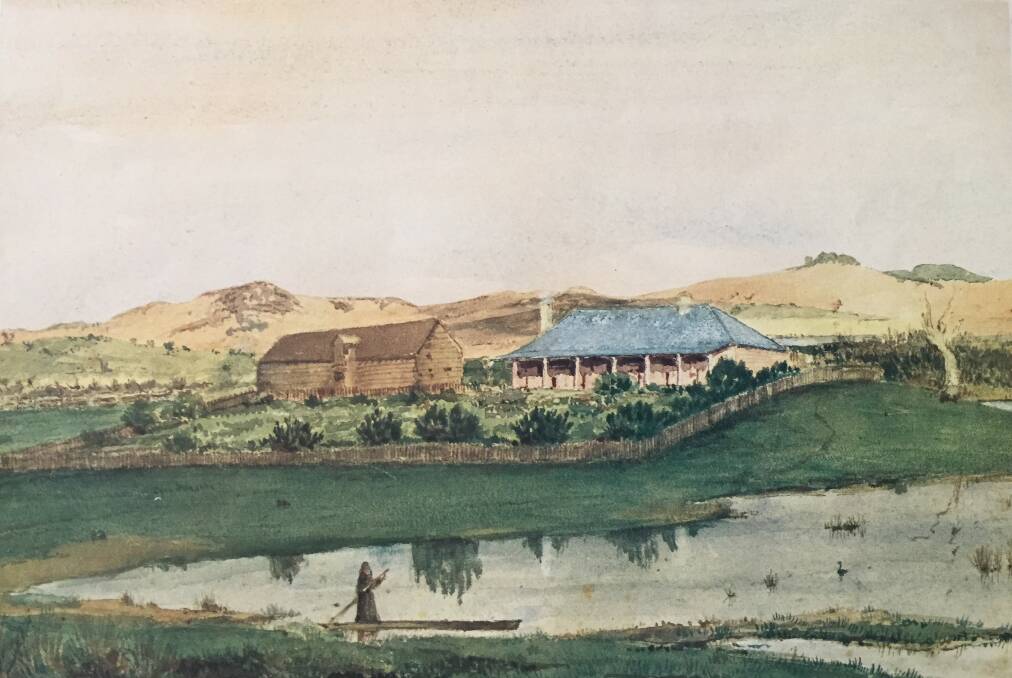 Homestead: A painting of the Levi's Point property supplied by a descendant and included in a reprint of 'The History of Warrnambool' by Richard Osbourne. Artist unknown. 